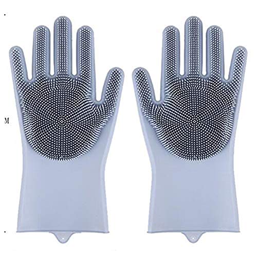 2 pairs Silicone Dishwashing Cleaning Gloves with Wash Scrubber,Reusable,Resistant for Pet Hair Care, Kitchen Bathroom