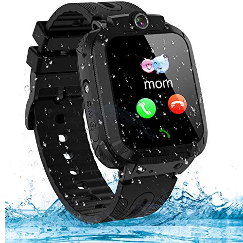 Themoemoe Kids Smartwatch Phone, Kids GPS Watch Waterproof SOS Camera Game Compatible with 2G T-Mobile Birthday Gift for Kids(S12B-Black)