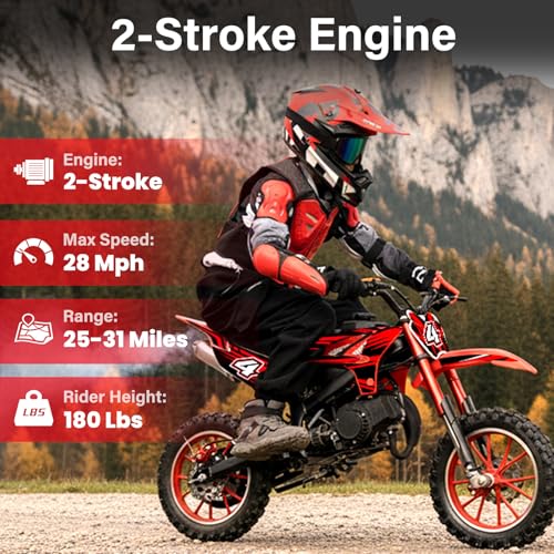 Image of Kids Dirt Bike Gas Powered, 50cc 2 Stroke 49cc Dirt Bike, Pit Bike Up to 24 MPH Pull Start, Gas Dirt Bike for Boys Girls Teens with Dual Disc Brake Inverted Fork Birthday Holiday Gift Black