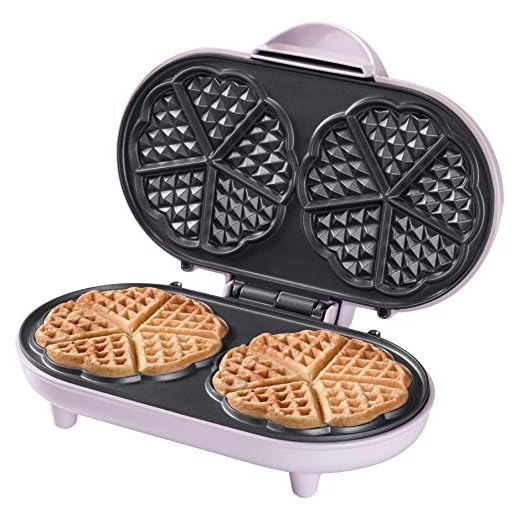 Bestron ADWM1000P wafelijzer voor hartvormige wafeltjes, dubbel wafelijzer met antiaanbaklaag, inclusief receptideeën, 1000 watt, roze