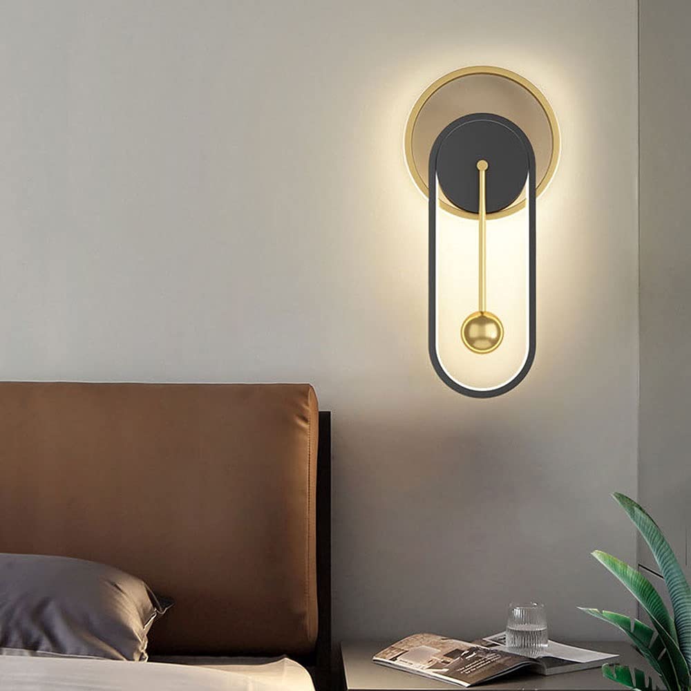 XANAYXWJ Lampada da Parete a LED Nera Lampada da Parete in Metallo Dorato, Applique da Parete da 25 W Lampada da Parete sul Comodino della Camera da Letto, Lampade da Parete a Forma di Orologio per