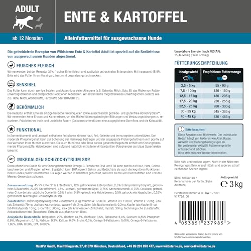 Ente & Kartoffel Adult 3 kg |Getreidefreies Trockenfutter | Monoprotein Ente| von Tierärzten entwickelt | Hundefutter mit frischem Fleisch | Premiumfutter für Hund