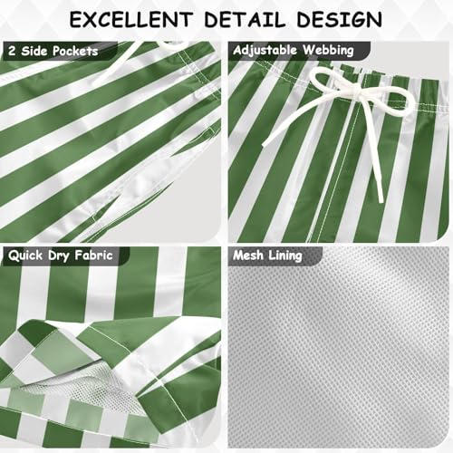 Green with White Stripes Boys Swim Trunks Boys Beach Board Shorts Quick Dry Bathing Suit3