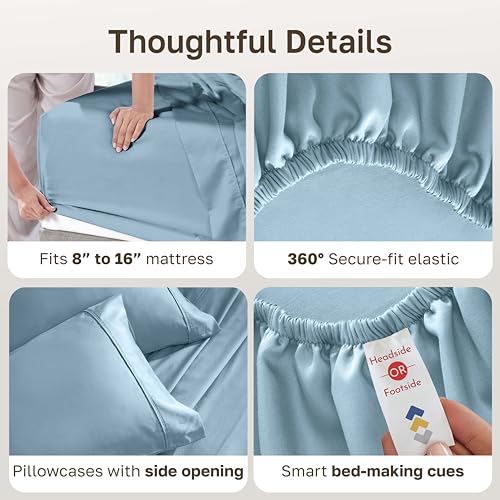 Image of California Design Den Pack of 2 King Size Sheets Set - 400 Thread Count, Soft 100% Cotton Sateen, Deep Pocket King Sheet Set, Durable Bedding - Sky Blue