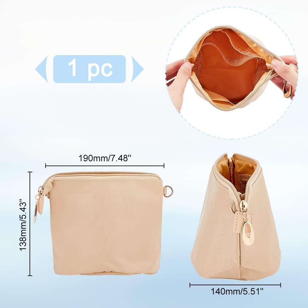 WADORN Purse Organizer Insert, Nylon Tote Bag Organizer with Zipper, Inside Liner Shaper for Women's Bag, Apricot, 5.4x7.4 Inch - Image 2