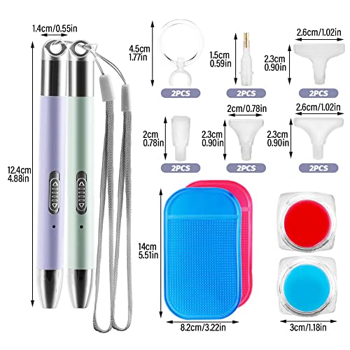 Point Drill Pen, 2Pcs Diamond Painting Pen With Led Light 5D Diy Diamond Art Pens With 2 Light Modes, 10Pcs Replacement Pen Tip, 2Pcs Magnifying Glass, 2Pcs Protective Pad And Glue Clay #TOP2