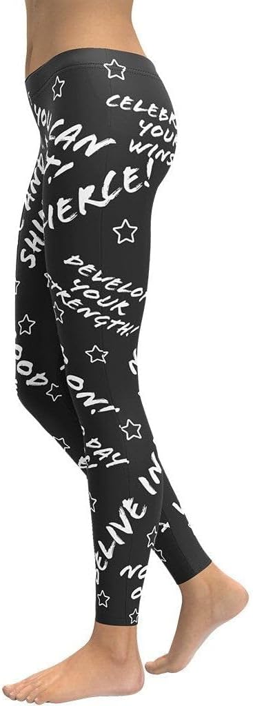 FIERCEPULSE Motivational Signature Leggings for Women - Mid Waisted, Stretchy Pants Printed Leggings for Workout & Exercise