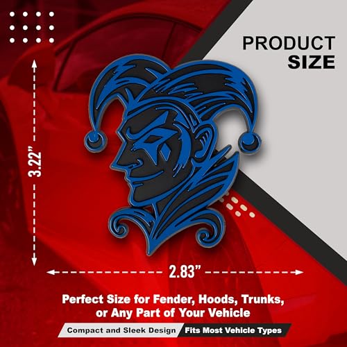 Image of Joker Emblem 3D Jester Badge - Custom Car Decal Sticker for Car, Truck, SUV - Durable Exterior Trunk, Hood, Fender (Set of 2) (Blue)