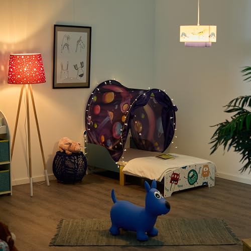 Relaxdays Bettzelt Kinder, BxT: 220x79 cm, Weltall-Design, Betttunnel für Kinderbett, Pop-up-Funktion, Betthöhle, bunt