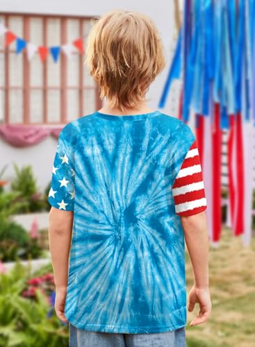 Image of BesserBay Unisex Kids 4th of July American Flag Tee Tie Dye Patriotic Short Sleeve Shirt 6-14 Years