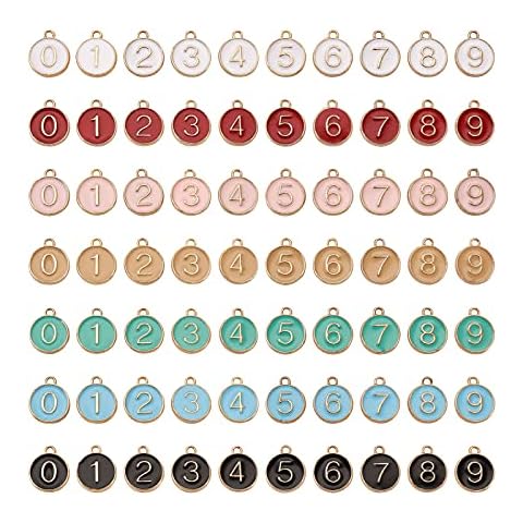 FASHEWELRY 70Pcs Alloy Enamel Number Charms 7 Colors Flat Round 0-9 Number Pendants for DIY Jewelry Making Cover