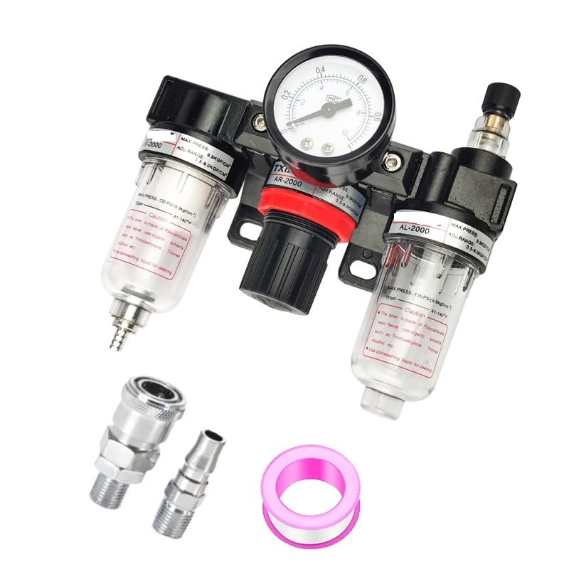 AC2000 Air Source Treatment Filter Oil Water Separator 1/4 PT Thread Pressure Regulator Kit(AC2000 PC8-02)