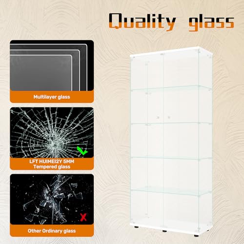 Image of LFT HUIMEI2Y 5-Tier Glass Display Cabinet with Lock, Display Case White