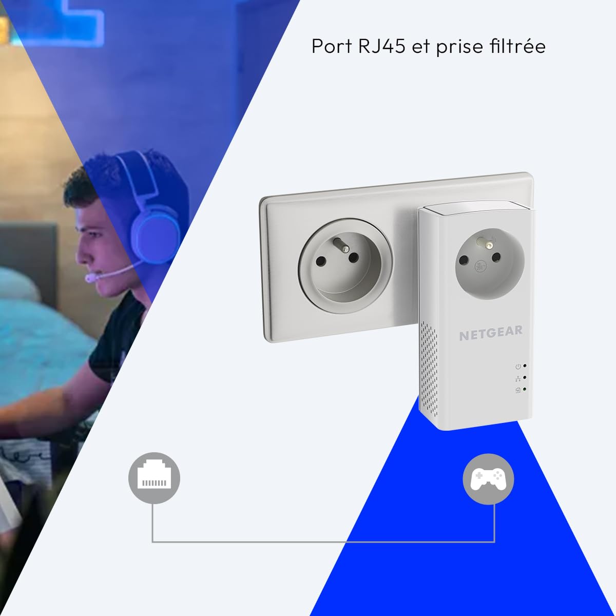 NETGEAR CPL WiFi PLPW1000-100FRS avc Prise filtrée et 1 Port Ethernet, idéal pour Avoir Internet Partout dans la Maison et Profiter du Service Multi-TV à la Maison
