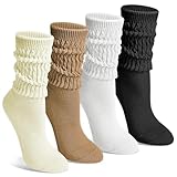Tialfas 4 Coppie di Calze Slouchy per Donne - Calze Lunghe Slouch Crew Tricotate Boot Athletic Calf Tube Scrunch