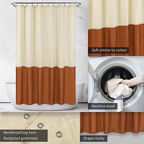 Image of ALYVIA SPRING Waterproof Fabric Shower Curtain or Liner Cream /Orange, 72x72 | 3 Magnets, Soft Cloth & Hotel Quality, Machine Washable, Light-Weight, Standard Size