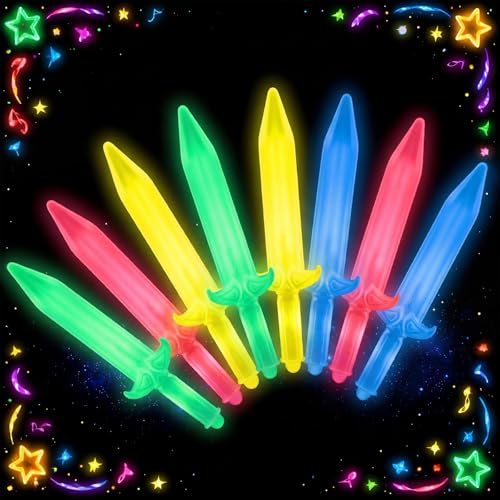 Lewtemi 8 Pcs Mini Light up Swords for Kids Glow Toy Swords Party Favors 4 Colors Sabers Mini Light up for Boys Girls Outdoor Night Toys for Birthday Glow in The Dark Party Supplies