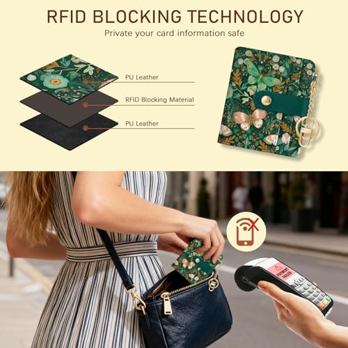 Image of Jogjam Butterfly Green Rfid Women Wallet, Small Slim Thin Compact Credit Card Wallet, PU Leather Bifold Cash Wallet, Zipper Coin Pocket ID Window, Female Ladies Girl Gifts