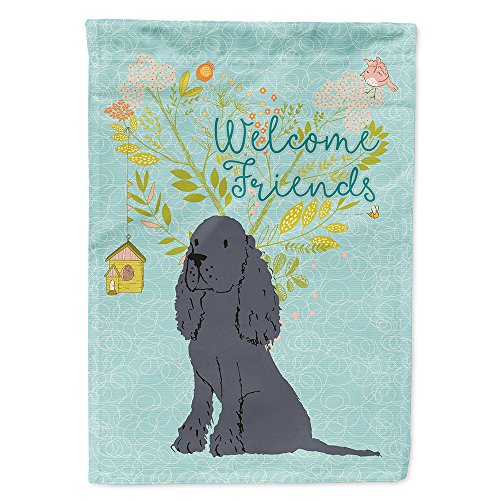 Caroline's Treasures BB7618CHF Welcome Friends Black Cocker Spaniel House Flag Large Porch Sleeve Pole Decorative Outside Yard Banner Artwork Wall Hanging, Polyester, House Size, Multicolor