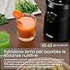 Fretta Estrattore frutta e verdura, apertura 108MM e capacità di 1L estrattore di succo, 200W centrifuga Lenta, 99% nutrienti preservati, senza BPA, facile da smontare e pulire