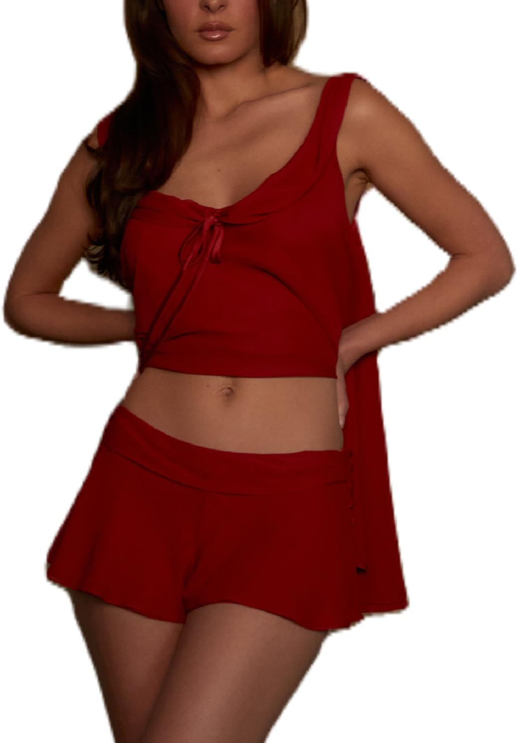 Seyurigaoka Ruffle Pajamas for Women Set 2 Piece Baby Doll Tank Top Micro Shorts Bridesmaid Bridal Pajamas Matching Pj Sets