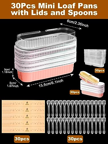 Furuising 120Pcs/30Set Mini Loaf Pans with Lids and Spoon, 200ml Aluminum Loaf Cake Cases, Reusable Foil Mini Loaf Tin - Image 2