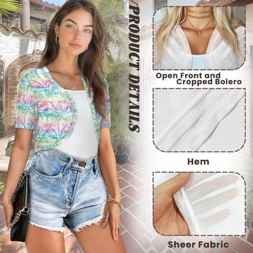 Image of Womens Short Sleeve Bolero Shrug Open Front Knit Cropped Cardigan Shoulder Cover for Dress Cute Casual Knit Cover Up