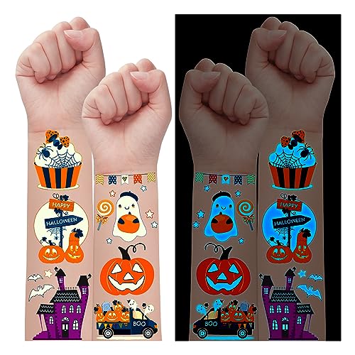 Leesgel Decoracion Halloween, 600 Estilos luminosos Tatuajes Temporales Niños Maquillaje Halloween Calabaza/Caramelo/Telarañas, Relleno Piñata Regalos Cumpleaños Niño Halloween Accesorios Halloween