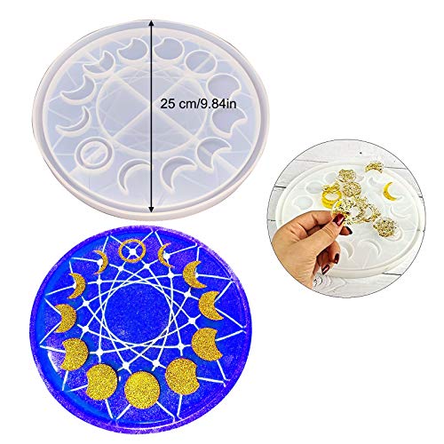 Rain Moon Phase Resin Mold, Large Silicone Moon Clock Mold, Lunar Eclipse Round Tray Pendant Mold for Resin Crafts DIY, Making Decoration, Wall Hanging - Thumbnail 5