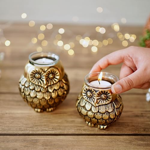 BEHOMA Aluminium Owls with Votives Set of Mother and Child | Statue for Home Decor Tabletop Living Room | Candle Holder Gift Showpiece for Mothers Day, Birthday, Anniversary | Votives Candle Included 2 51HoQE4TIZL