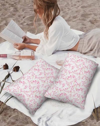 Pink Cherry Blossom Outdoor Pillow Cover 12x20 Inch Cushion Sham Case,Waterproof Decorative Lumbar Throw Pillowcase for Outside Garden Patio Couch Chair Tent Spring Summer Floral Modern Botanical