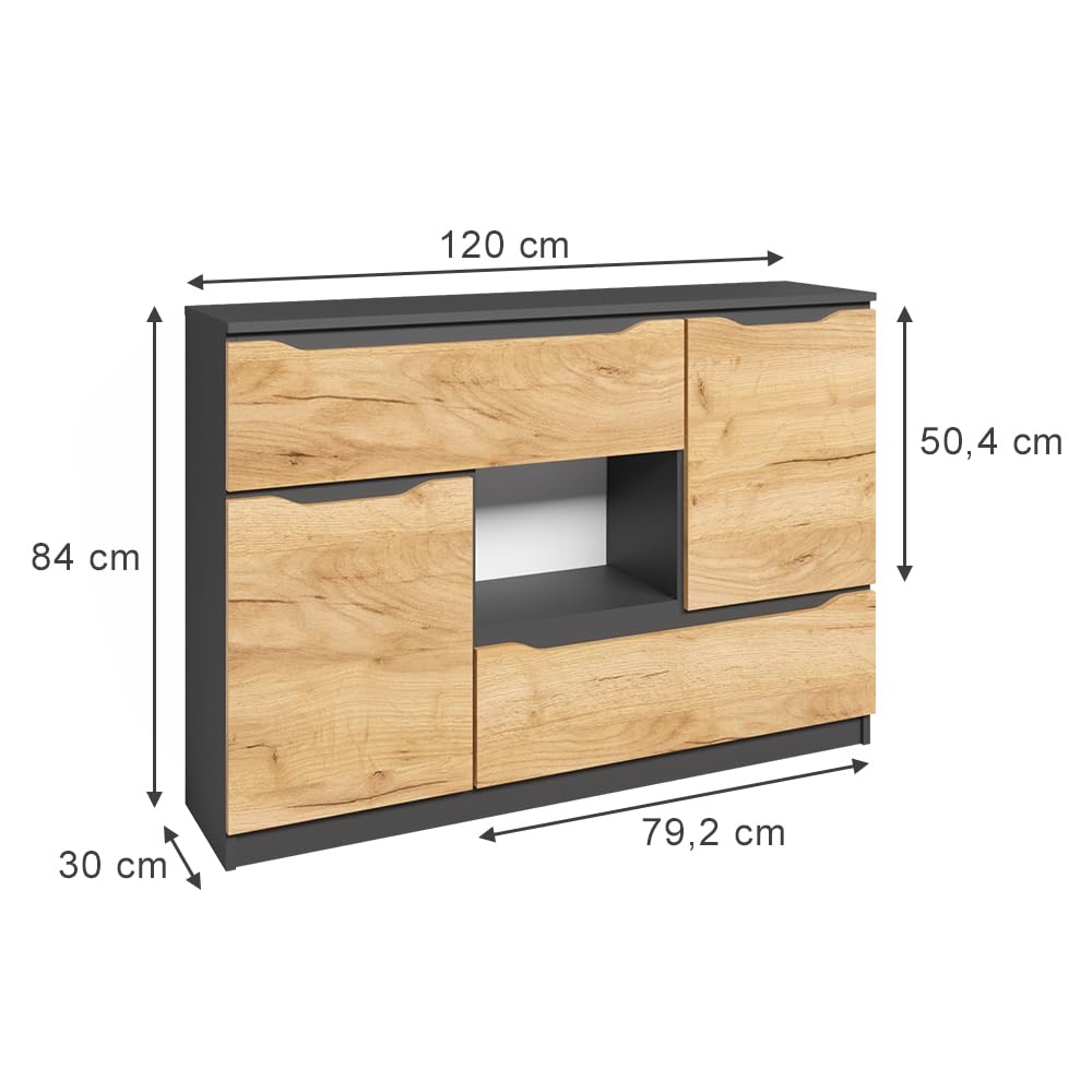 Vicco Kommode Ruben, Goldkraft Eiche, 120 x 84 cm
