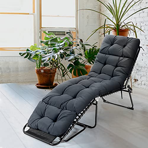 Lounge Chair Cushion, Lawn Chairs Reclining，Outdoor Padded Cushion With String Ties, Patio Recliner Chaise Lounge Pads Replacement For Garden Poolside, 73X22X4 Inch Thick Indoor Floor(Grey) #TOP2