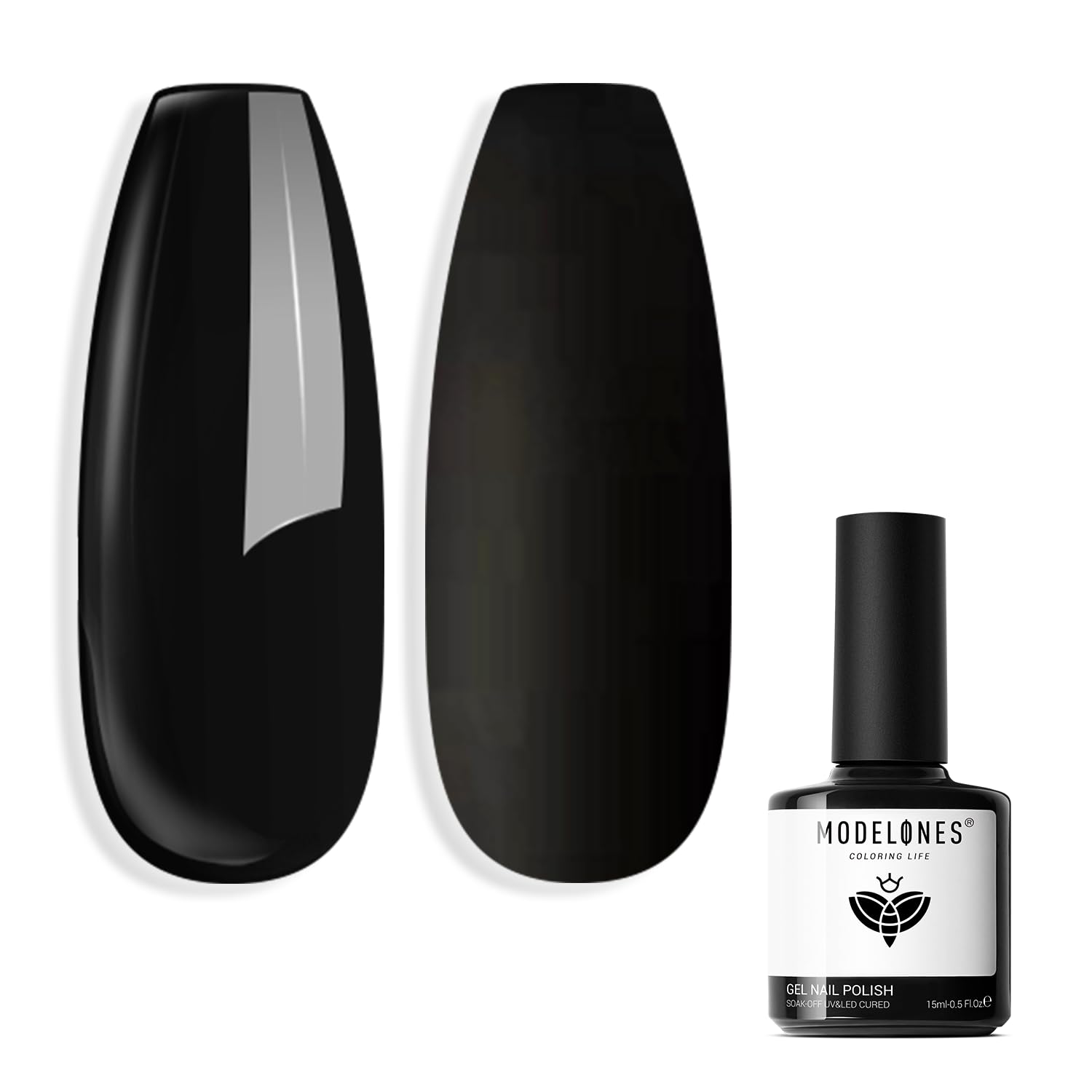 modelones Gel Nail Polish, 1 Pcs 15 ML Black Gel Polish Pure Black Nail Polish Summer Color Nails Soak Off Autumn Nail Art Manicure Home Gift for Women Girl