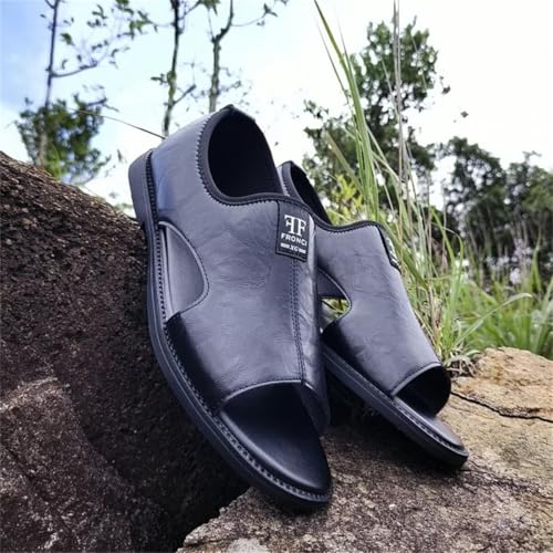 Men's Premium Leather Sandals H-shaped Soft Sliders3