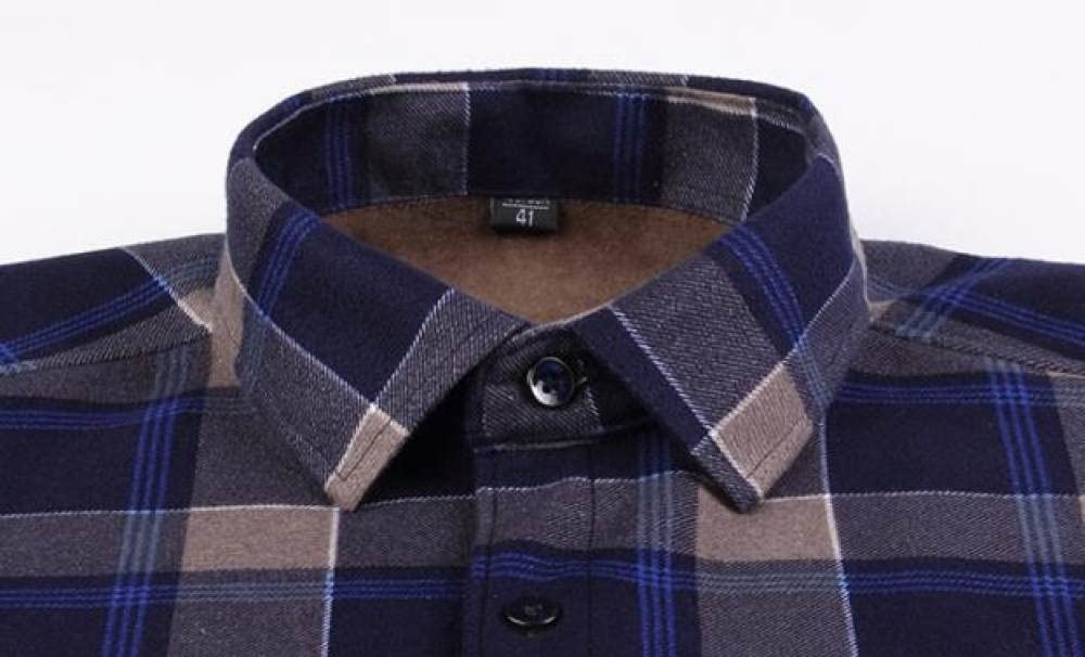 HGJH Herren Hemden,Herren Langarmhemd Fleecejacke Normaler Schnitt Freizeit Gitter Braun Blau Button-Down Thermohemd Futter Holzfällerhemd Bequem Lässiges Arbeitshemd Für Herren Jungen