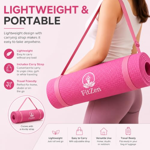Image of Yoga Mat for Women and Men 6mm with Carry Strap EVA Material Extra Thick Exercise Mat for Workout Yoga Fitness Pilates and Meditation, Anti Tear Anti Slip For Home & Gym Use (Pink, 6mm)