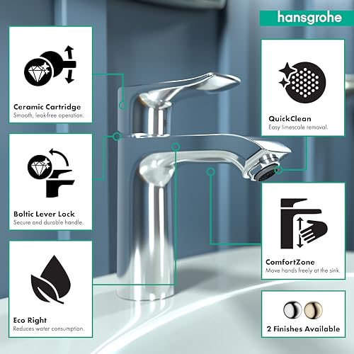 hansgrohe Metris Modern Upgrade Easy Install 1-Handle 1 7-inch Tall Bathroom Sink Faucet in Chrome, 31080001 thumbnail 3