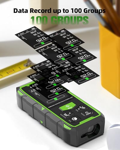 Huepar Dual Laser Measuring Tool, 393Ft Green-Beam Bilateral Digital Laser Distance Measure 6 Units Ft/in/M, Rechargeable Laser Measurement Tool -Backlit LCD Display, Length/Area/Volume/Angle Sensor thumbnail 7