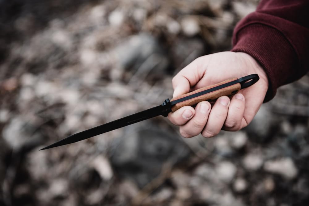 TOPS Knives Modern Gladius Full Tang Fixed Blade- Black Traction Coating Blade Finish- Black Kydex Sheath w/Dangler (Tan Canvas Micarta Handle)