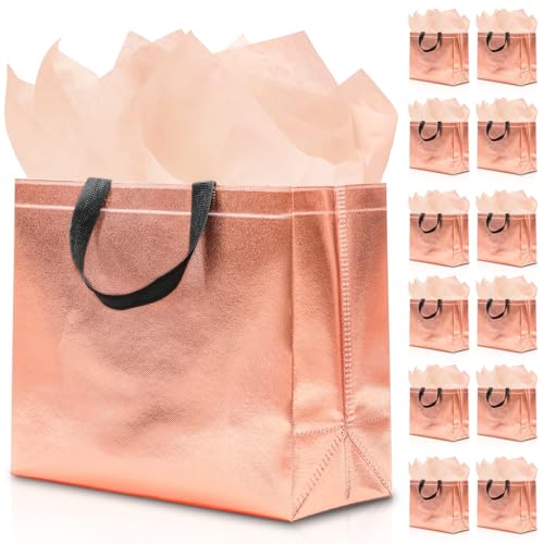 Lot de 12 sacs cadeaux réutilisables taille M avec poignées pour fêtes et vacances