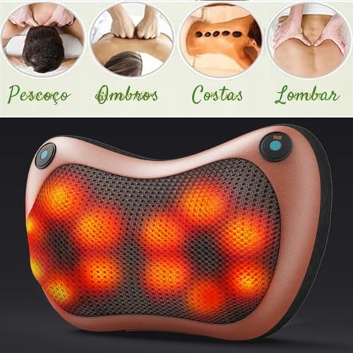 Almofada Massageadora Shiatsu Massagem Relaxamento Alivia Dores Costas Lombar Ombros com Aquecimento