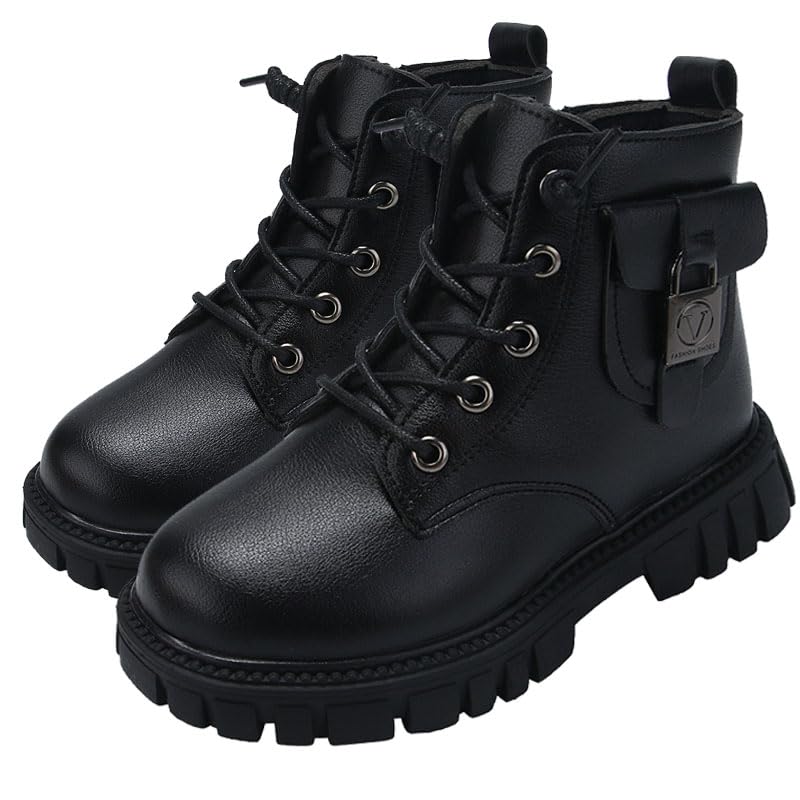 Kids Fleece for warmth Boots Girl Ankle Boots Thick Heel Soft Sole Casual Side Zipper Boots Winter Snow Boots Non-Slip Outdoor Shoes