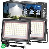 2 Pack 60W LED Flood Lights Outdoor, IP66 Waterproof 7200LM Plug in Work Light with 6FT Long Cord&Switch, 5000K Daylight White Outside Security Floodlights for Yard, Garden, Garage, Driveways