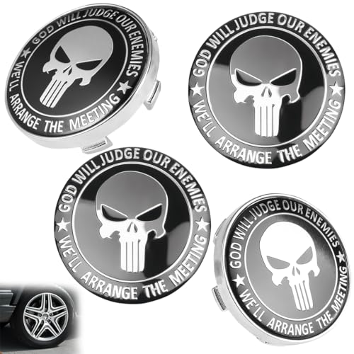 4 Pièces Cache Moyeu Crâne Design,60mm Cache Moyeu Centre de Roue,Jantes Enjoliveurs Accessoires,Capuchons Centre Roue ABS Durables,Cache Moyeux...