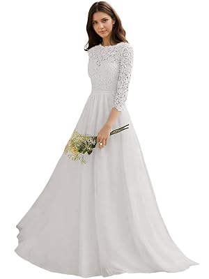 MARTINLEE Lace Tulle Wedding Dresses for Bride A Line Long Boho Beach Bridal Dress with Sleeves