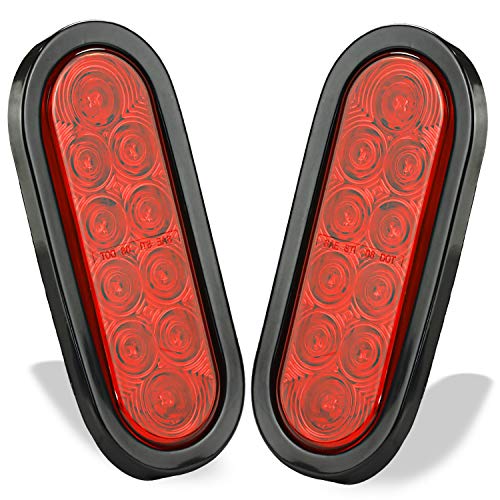 Wellmax 6 Inch Oval Trailer Tail Lights, 2Pc Red Oval Taillights Kit With 10 Diodes Of Bright Led Power, Waterproof Submersible #TOP21