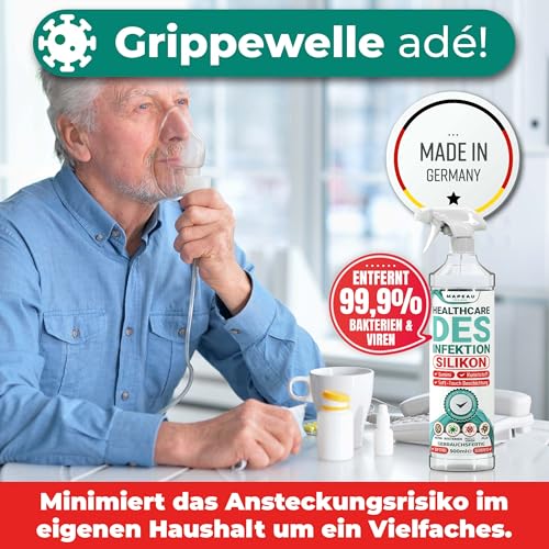 Mapeau CPAP Desinfektion Spray, 500ml Geruchlos Silikon Desinfektionsmittel für CPAP Reiniger und Sauerstoffzubehör aus Silikon, Gummi, Kunststoff
