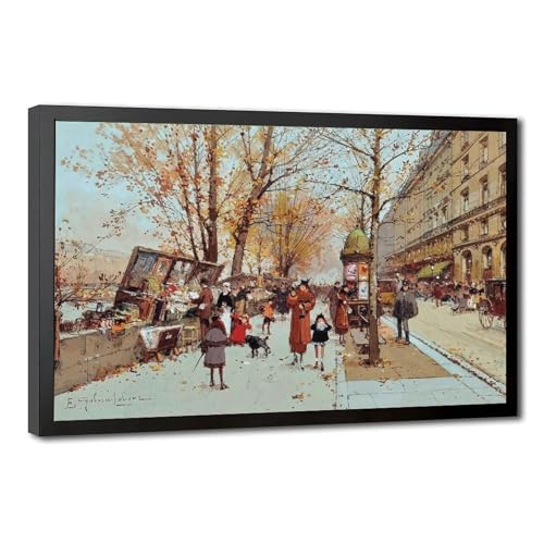 Impression sur toile Galien-Laloue Bouquinistes Seine cadre suspendu 30x45