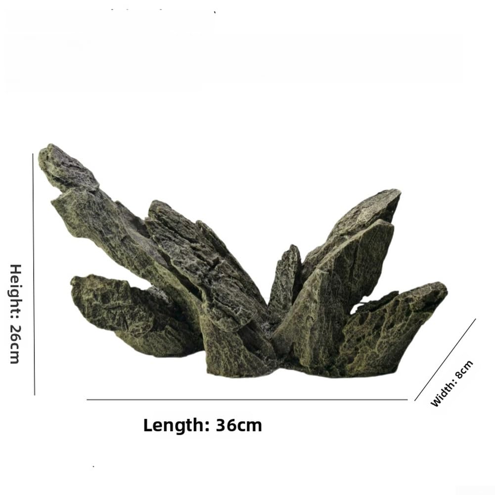 Decorazione per acquario, in resina, decorazione realistica, roccia verde per acquario, robusta pianta artificiale per nascondiglio per creature acquatiche, 36 x 8 x 26 cm (9917)